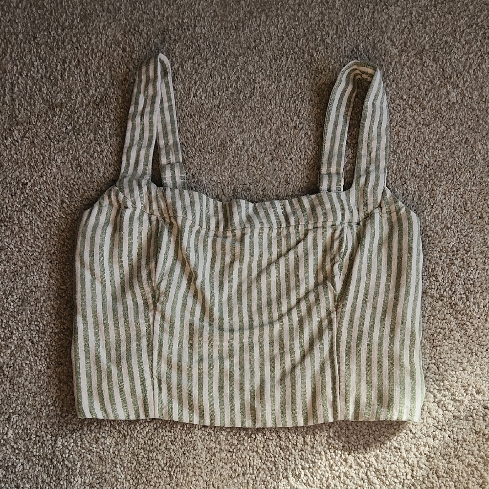 Abercrombie & Fitch Green and White Striped Crop Top